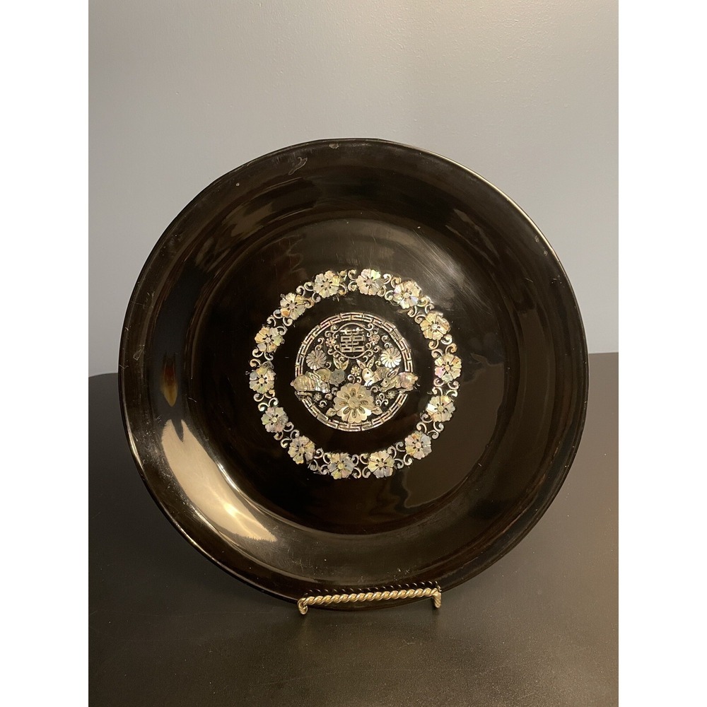 Black Lacquer Plate Abalone Shell Inlay 11.75"